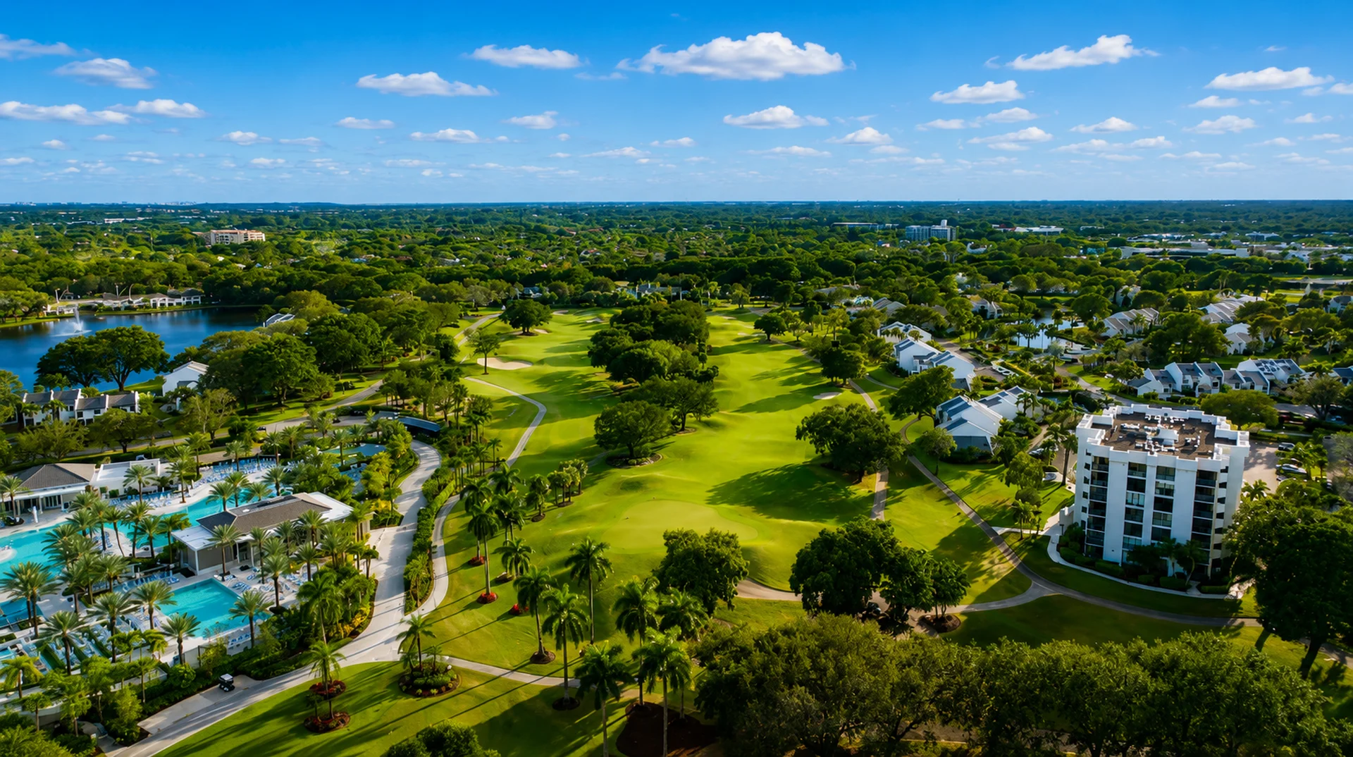 Aerial view of Boca West Country Club golf course in Boca Raton, Florida